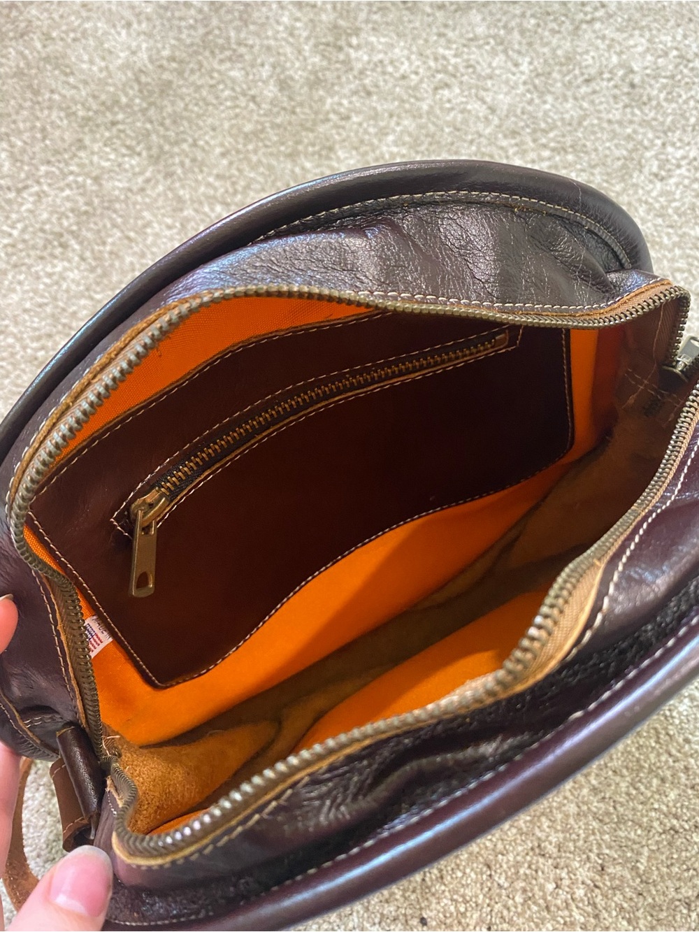 Leather Two-Tone Brown & Beige Calf Hair Round Canteen Crossbody Bag - Picture 5 of 8